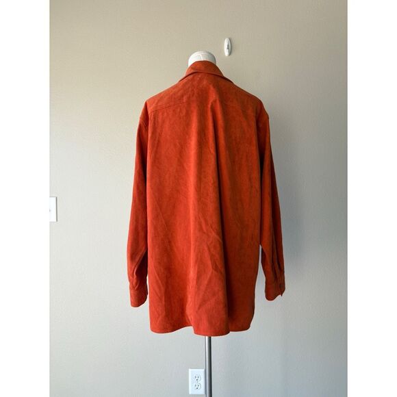 basic editions 90s faux suede burnt orange button front long sleeve shirt - Picture 4 of 6